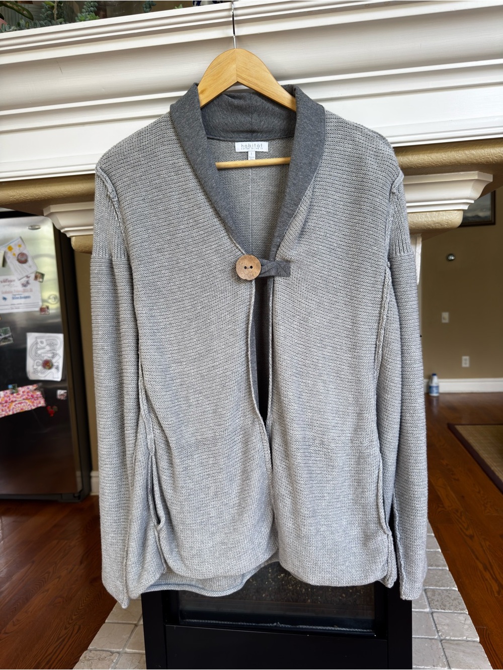 Habitat Knit Cotton One Button Wood Detail Lagenlook Cardigan Size L